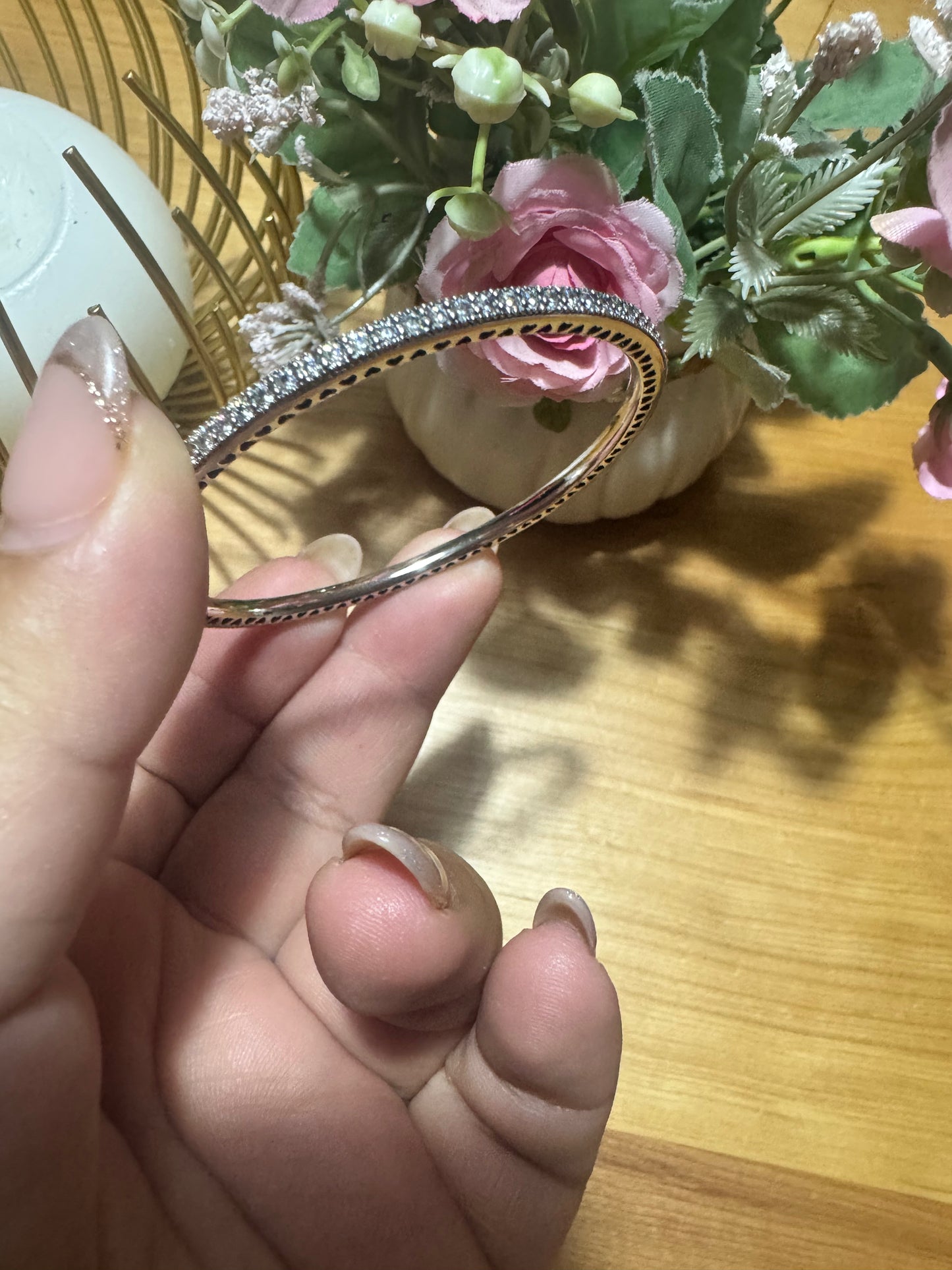 Pulsera brillo circones rígida corazones