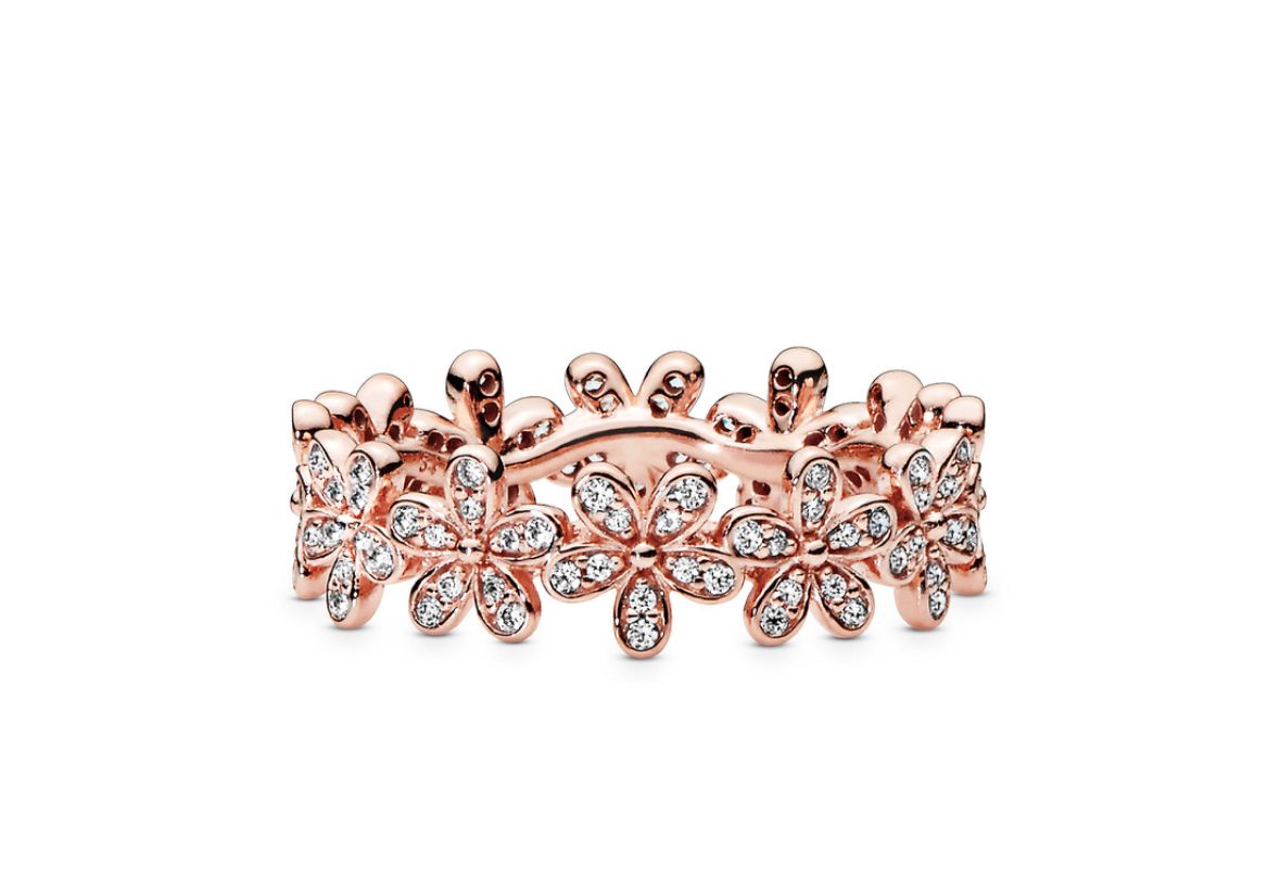 Anillo cintillo de flores rose