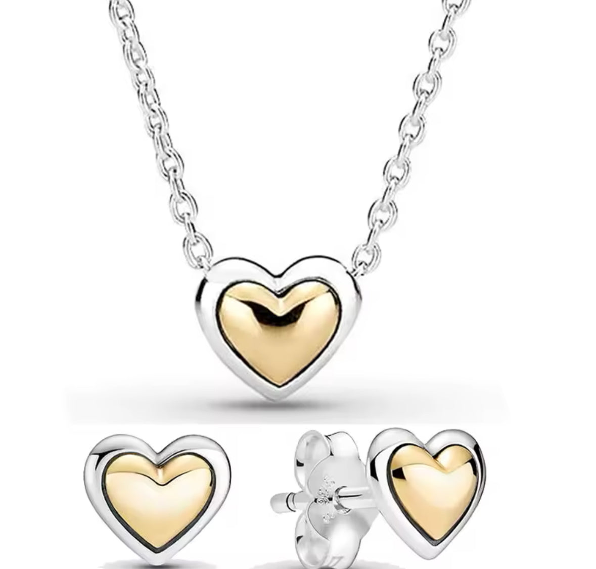 Conjunto corazón plata dorado