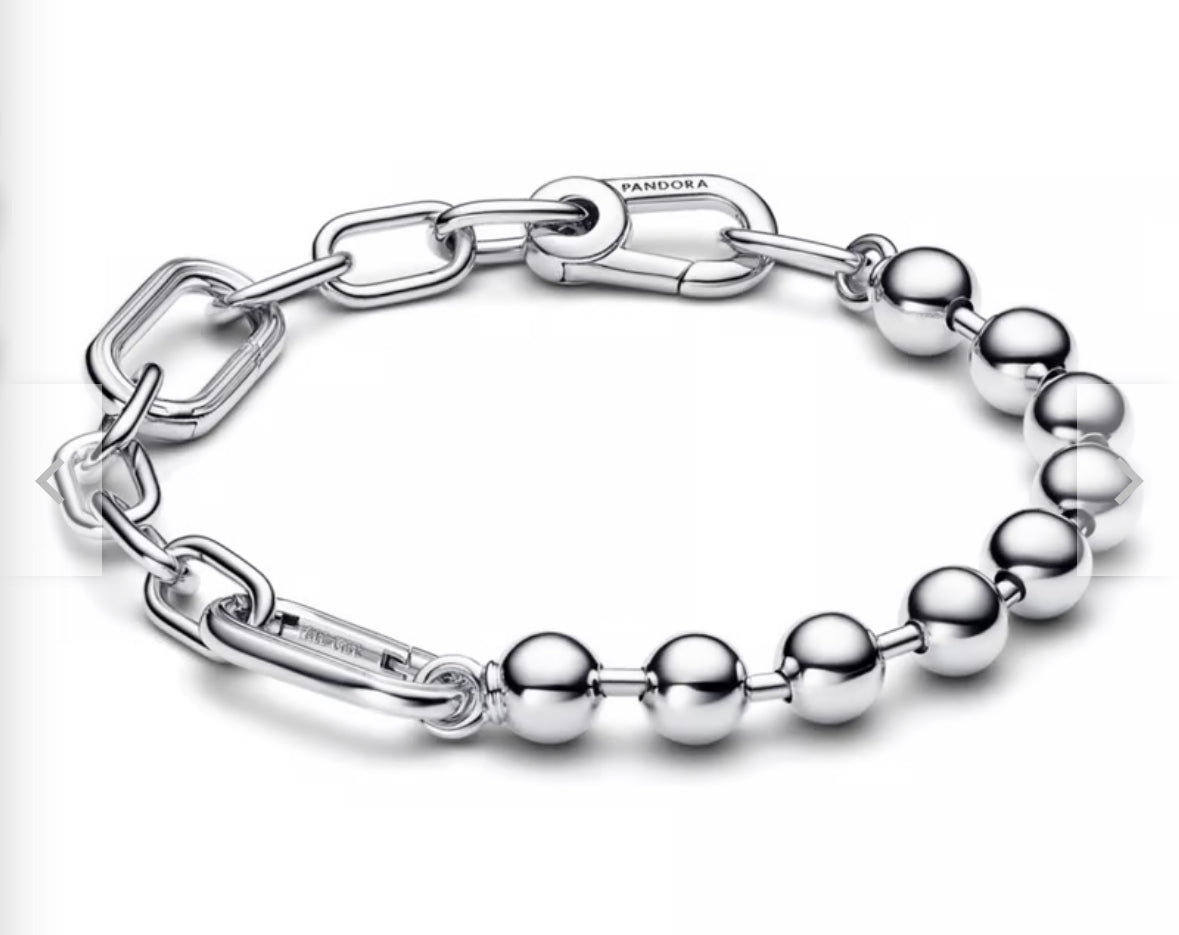 Pulseras eslabones esferas plata con logo