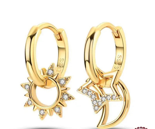 Argollita luna/ sol/ estrella dorada