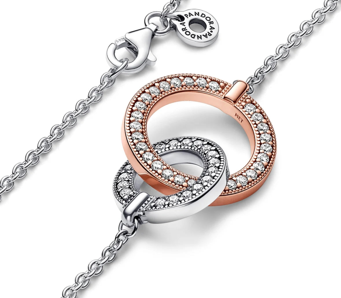 Collar doble círculo plata rose con logo