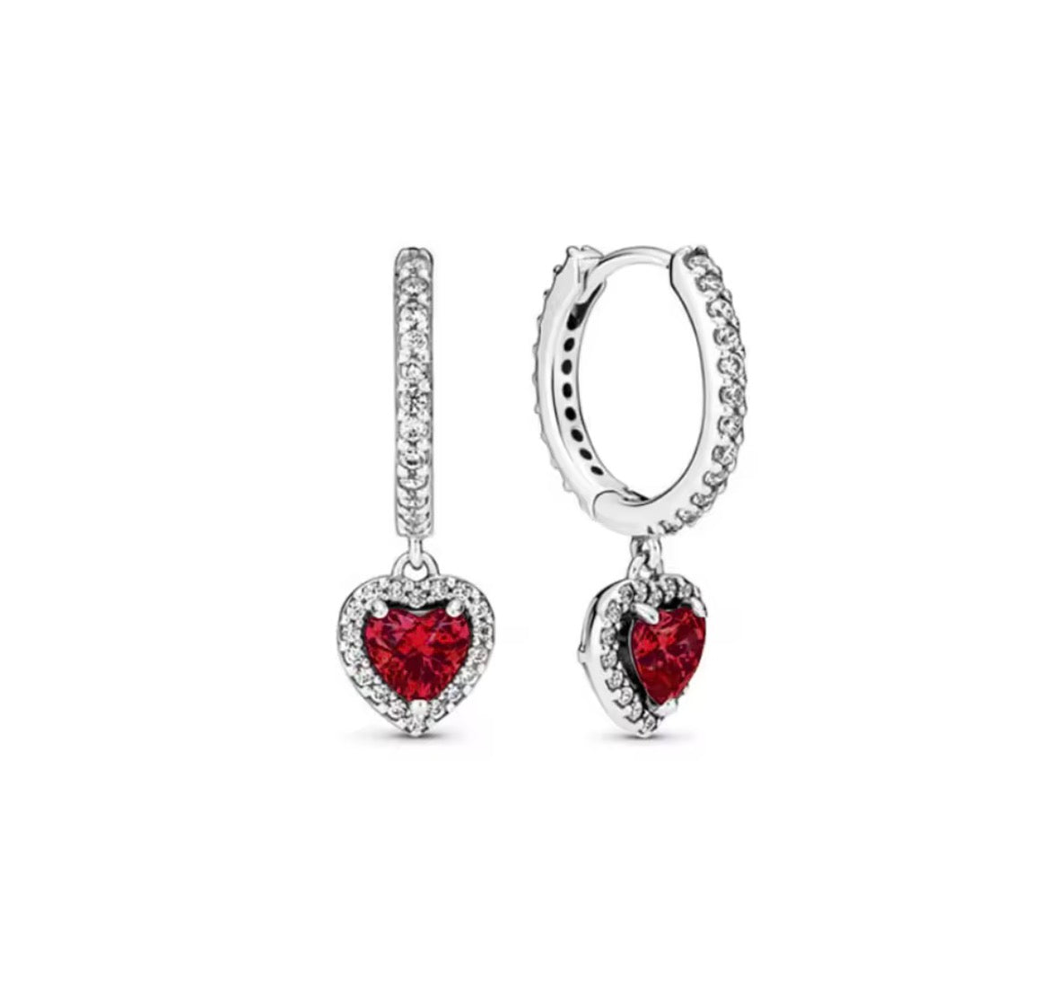 Aros corazón colgante rojo