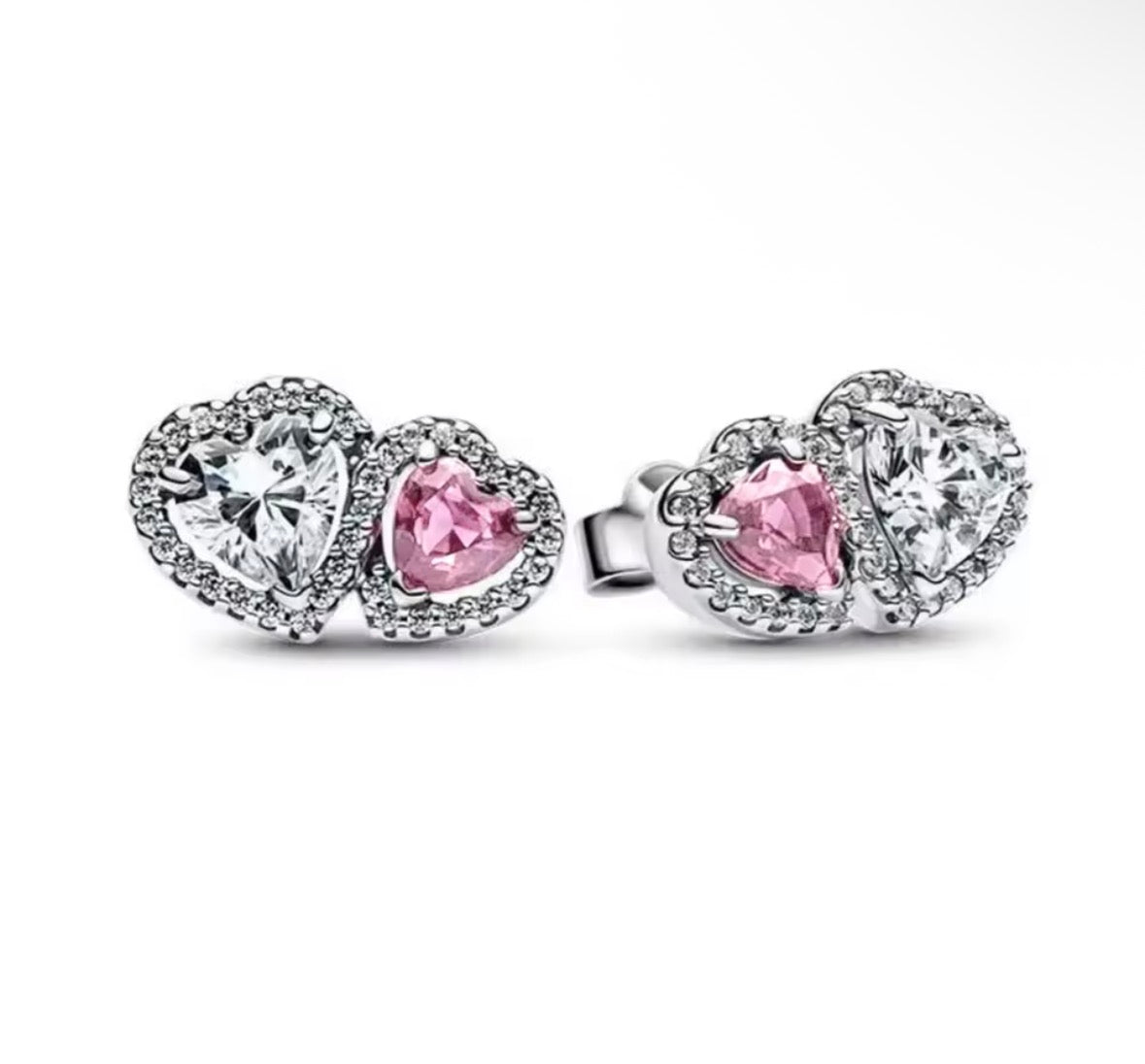 Aros doble corazón rosa blanco