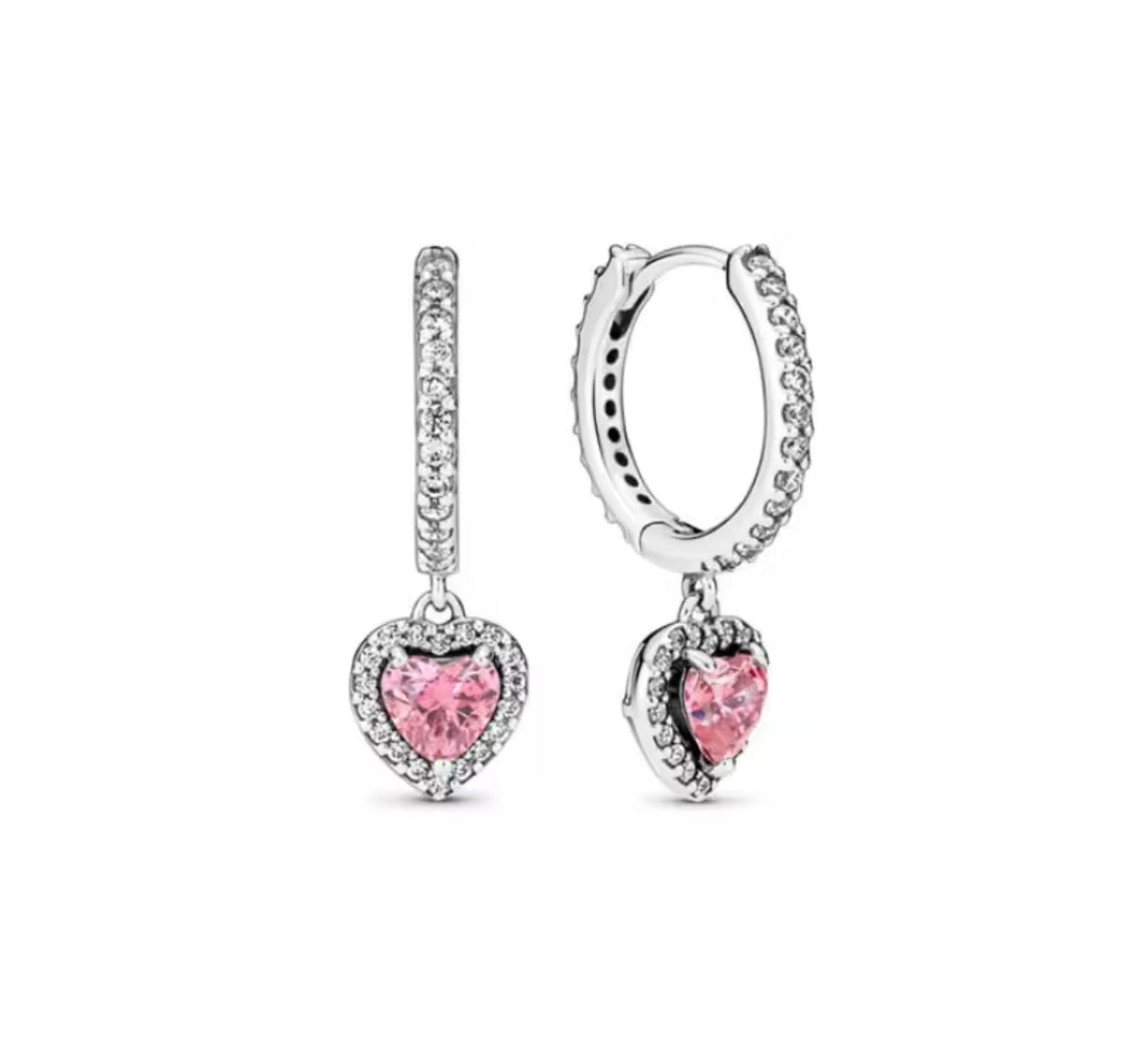 Aros corazón colgante rosado