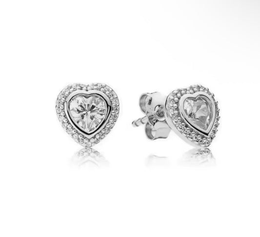Aros doble corazón solitario blanco