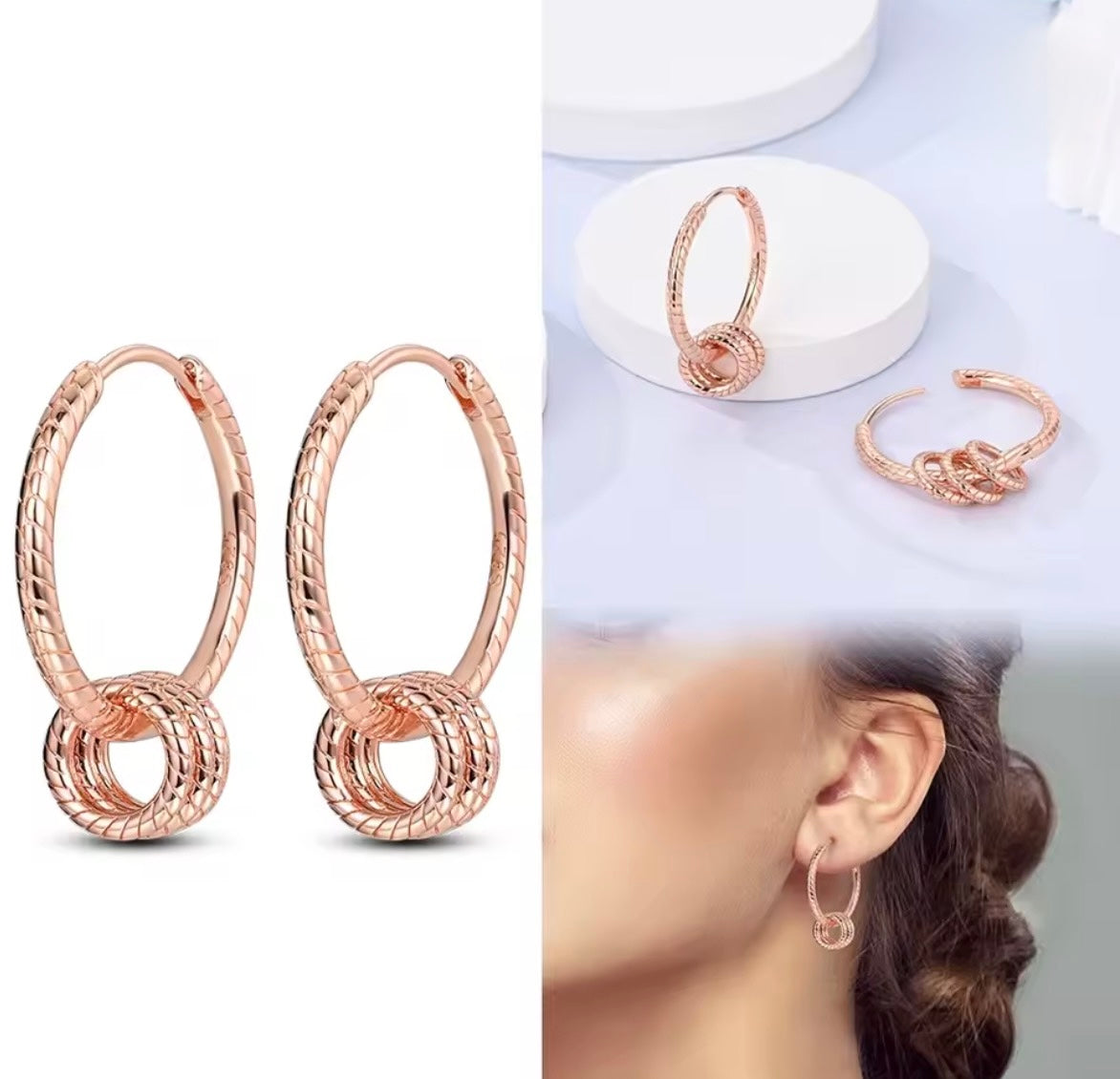 Argollas 3 círculos rose