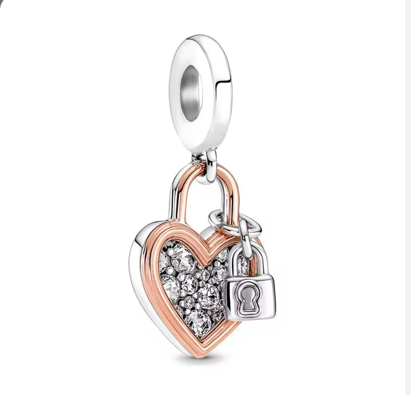 Corazón circones candado rose