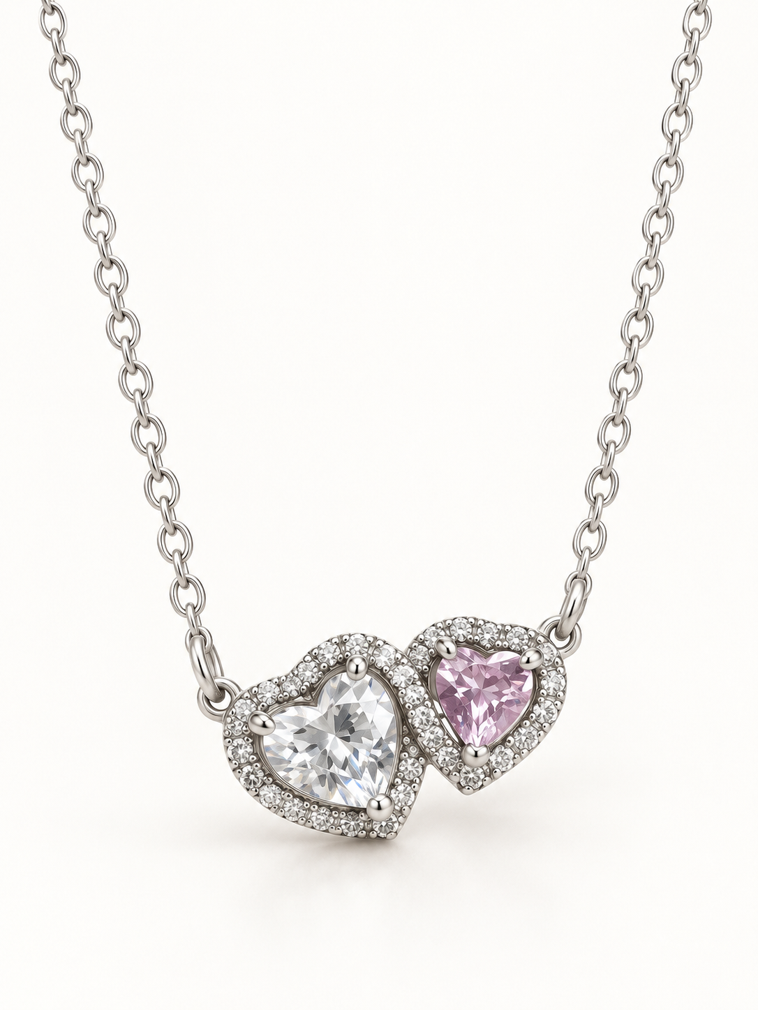 Collar dúo corazón blanco rosa