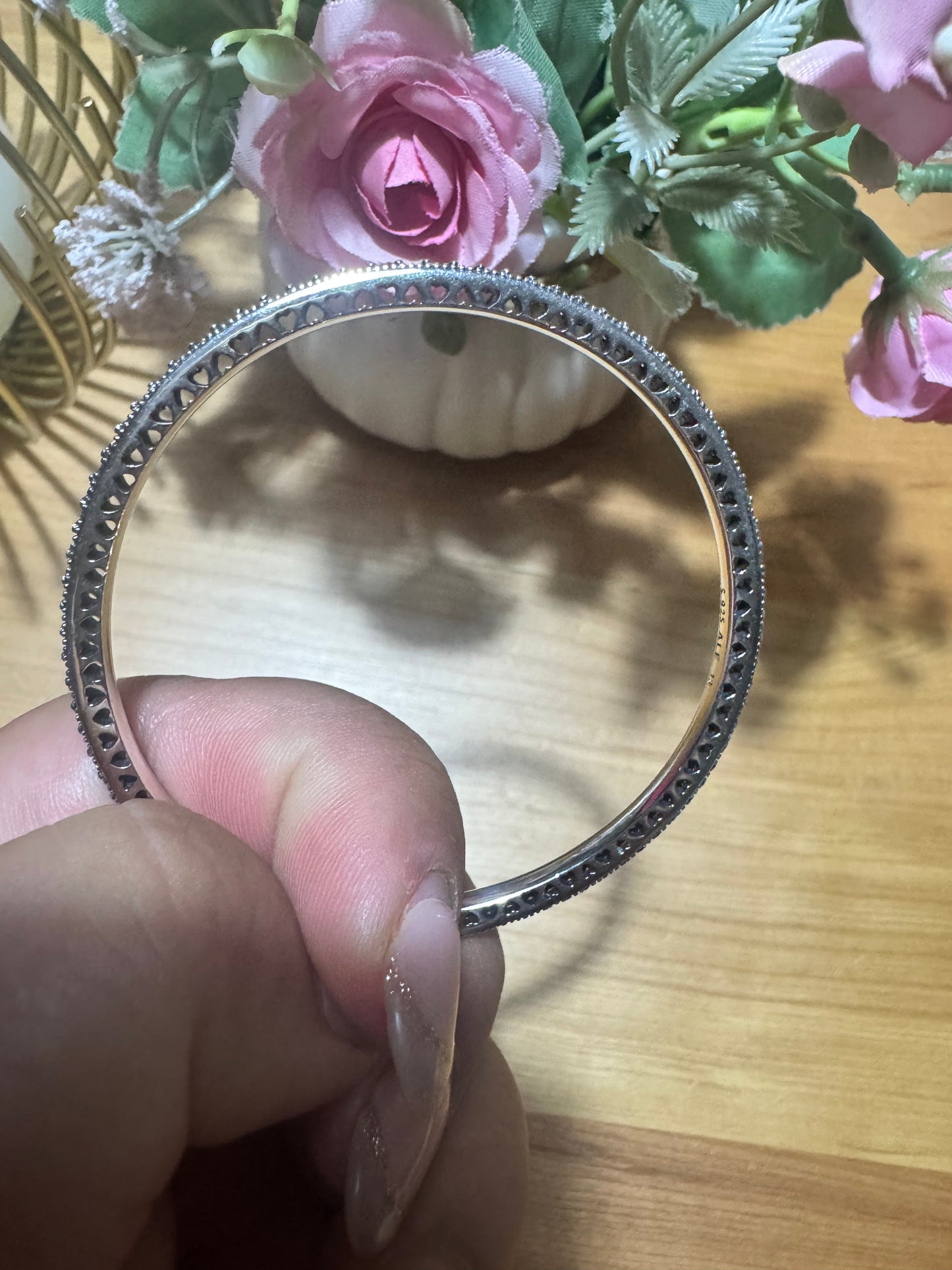 Pulsera brillo circones rígida corazones