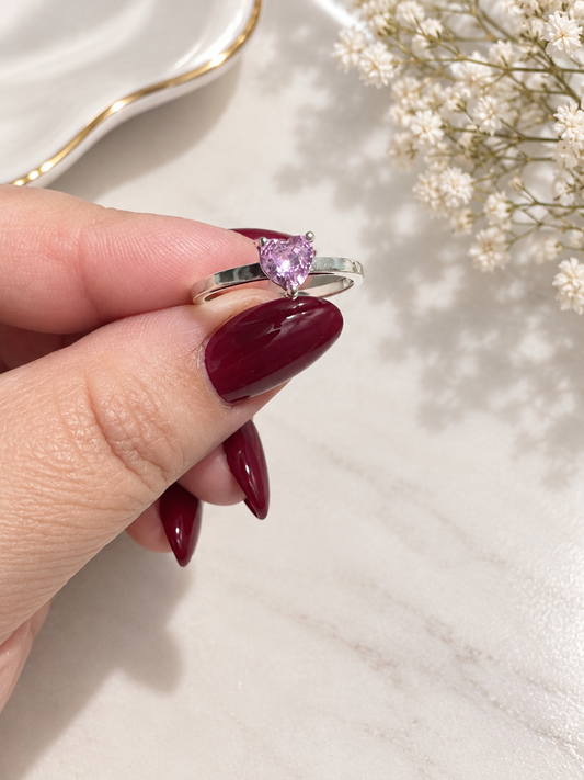 Anillo corazón rosa liso