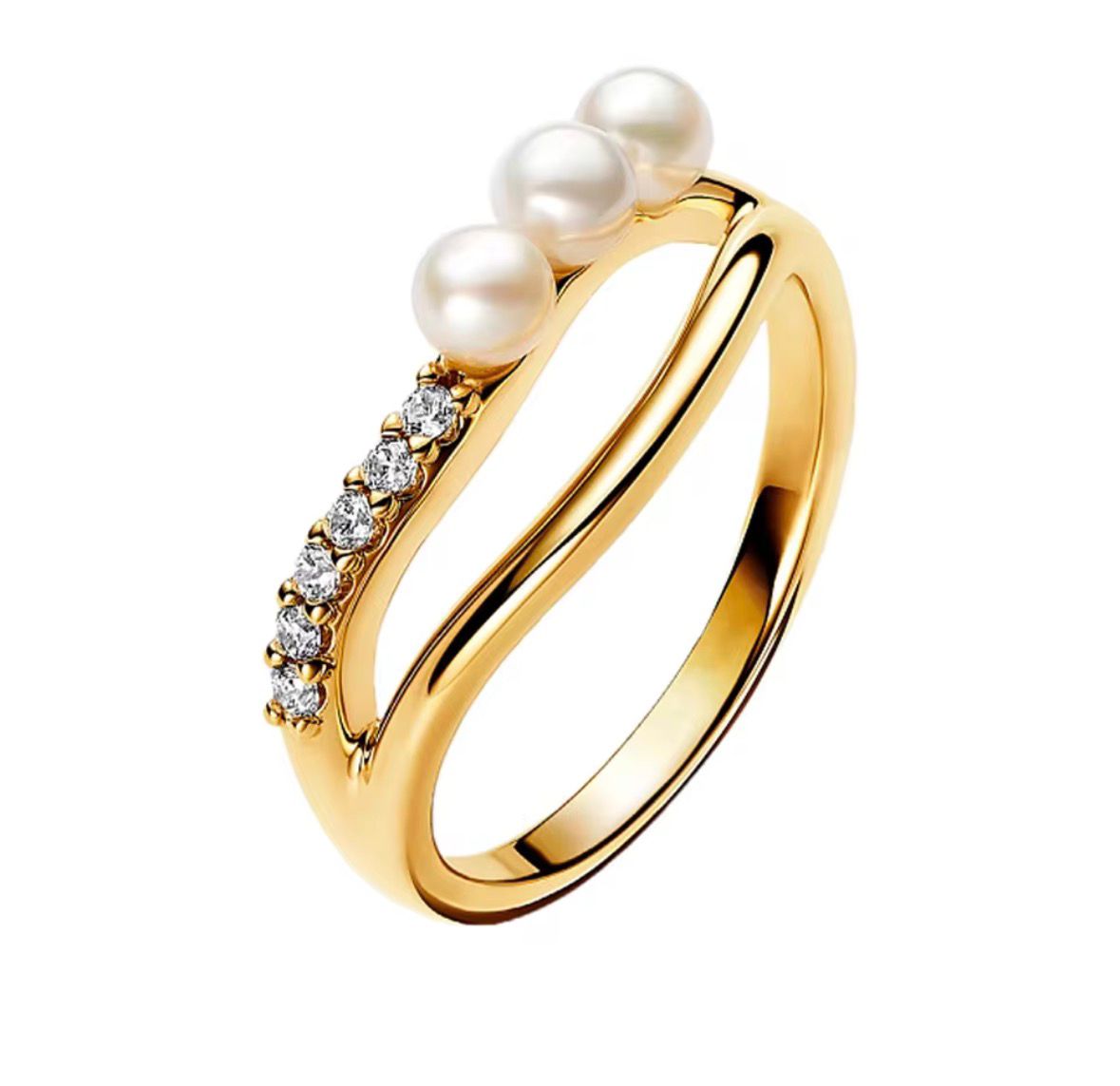 Anillo dorado 3 perlas